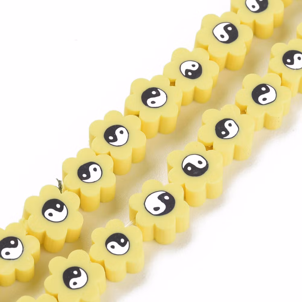 Polymerlerpärlor, Flower, Yin Yang, Yellow, Ca: 40 st