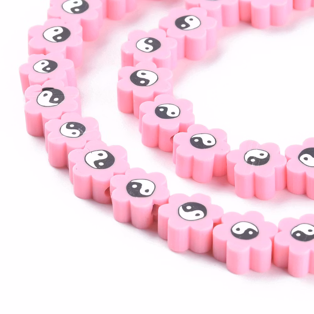 Polymerlerpärlor, Flower, Yin Yang, Pearl Pink, Ca: 40 st
