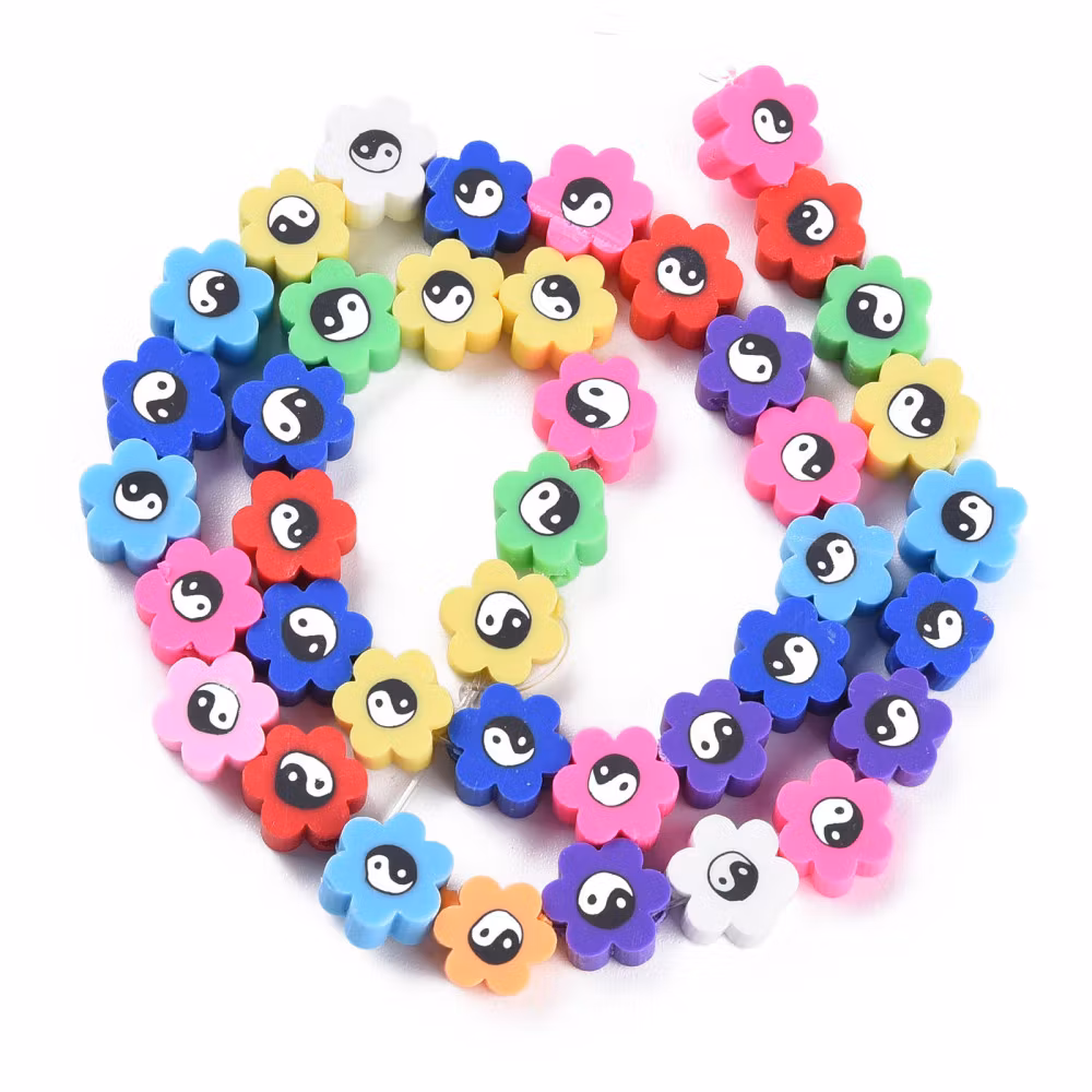 Polymerlerpärlor, Flower, Yin Yang, Mixed Color, Ca: 40 st
