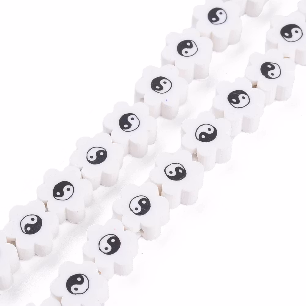 Polymerlerpärlor, Flower, Yin Yang, White, Ca: 40 st