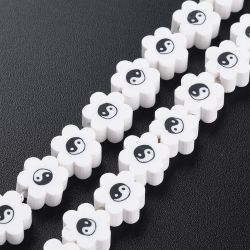 Polymerlerpärlor, Flower, Yin Yang, White, Ca: 40 st