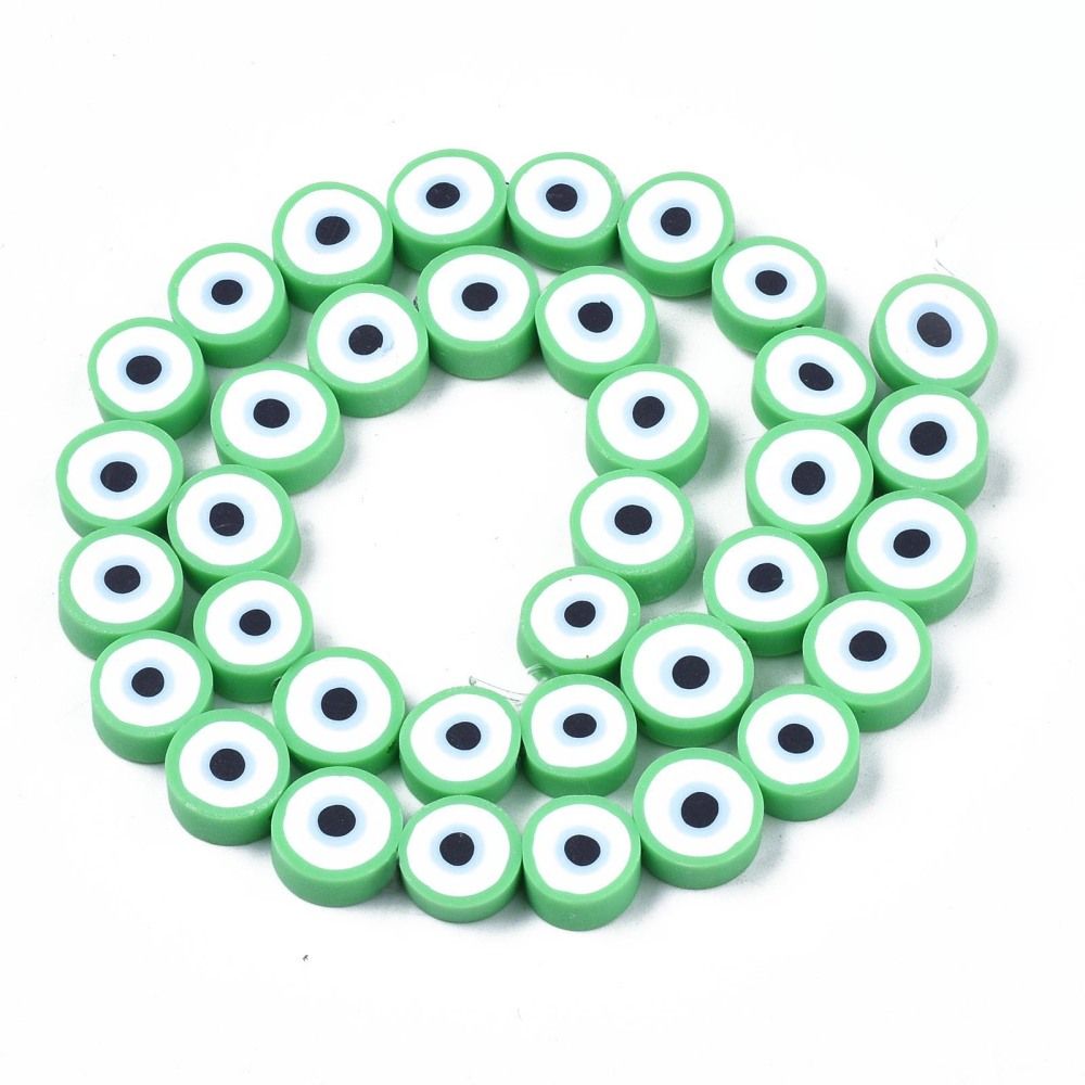 Polymerlerpärlor, Evil Eye, Light Green, Ca: 40 st