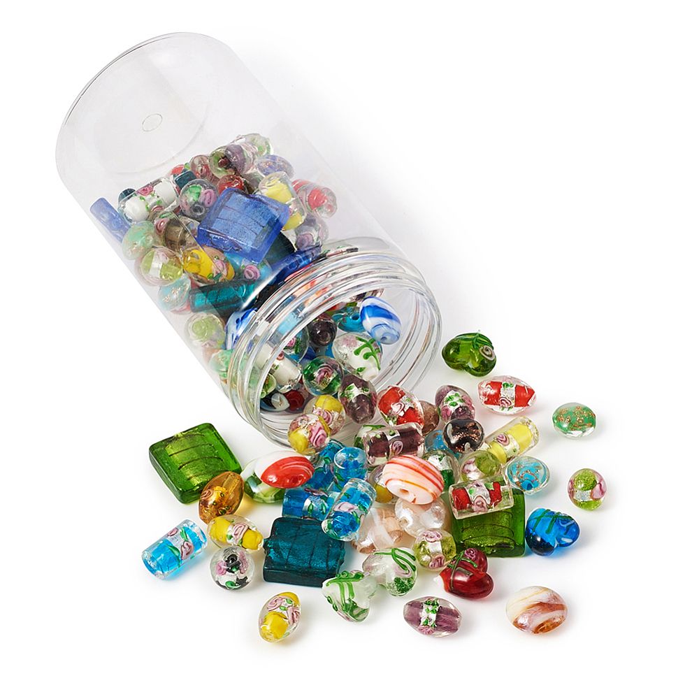Lampwork, Glaspärlor, 120 st i box, Flera färger