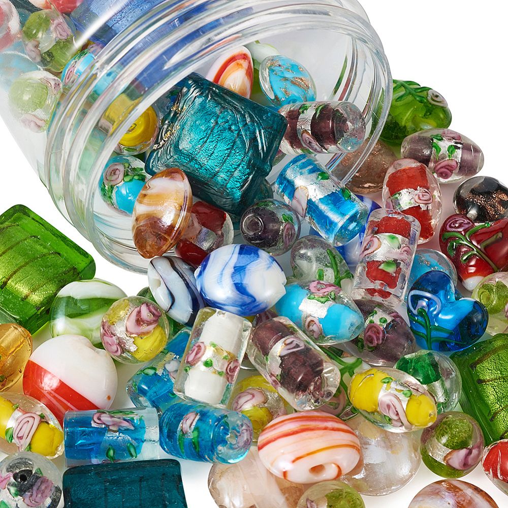 Lampwork, Glaspärlor, 120 st i box, Flera färger