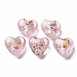 Lampwork, Glaspärlor, Hjärtan, 28st, Silver Foil, Pink