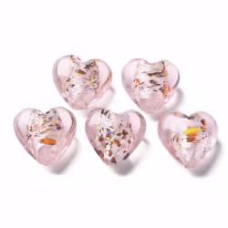 Lampwork, Glaspärlor, Hjärtan, 28st, Silver Foil, Pink
