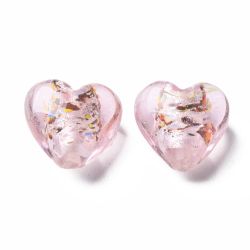 Lampwork, Glaspärlor, Hjärtan, 28st, Silver Foil, Pink