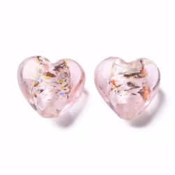 Lampwork, Glaspärlor, Hjärtan, 28st, Silver Foil, Pink