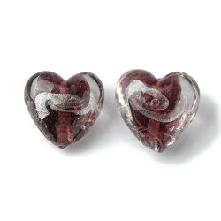 Lampwork, Glaspärlor, Hjärtan, 5st, Silver Foil, Coconut Brown