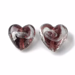 Lampwork, Glaspärlor, Hjärtan, 5st, Silver Foil, Coconut Brown