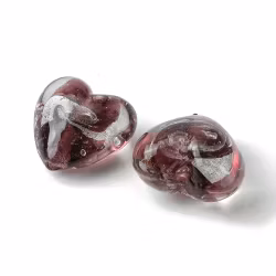 Lampwork, Glaspärlor, Hjärtan, 5st, Silver Foil, Coconut Brown