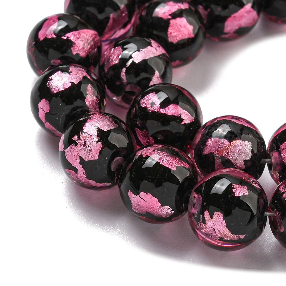 Lampwork, Glaspärlor, 2st, Silver/Gold Foil, Pearl Pink