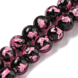 Lampwork, Glaspärlor, 2st, Silver/Gold Foil, Pearl Pink