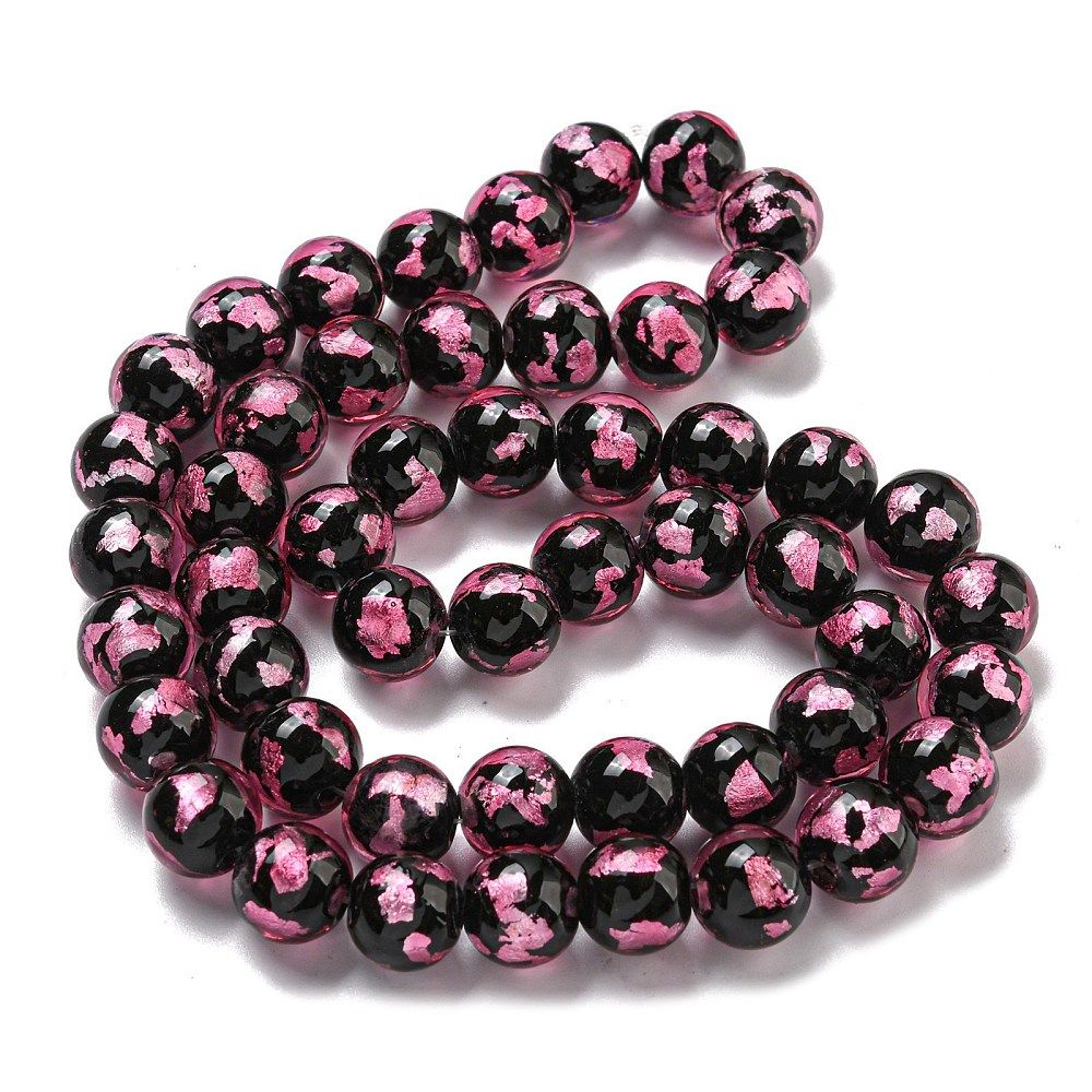 Lampwork, Glaspärlor, 2st, Silver/Gold Foil, Pearl Pink