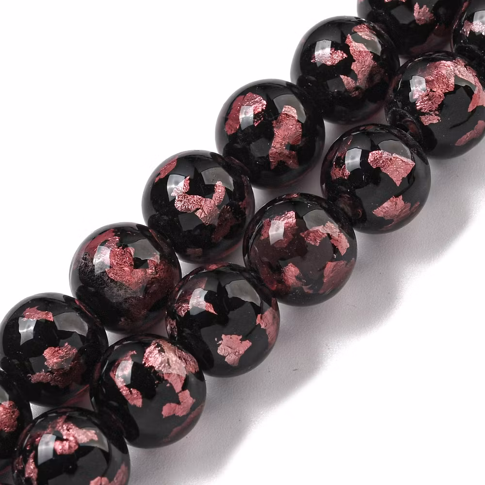 Lampwork, Glaspärlor, 2st, Silver/Gold Foil, Flamingo