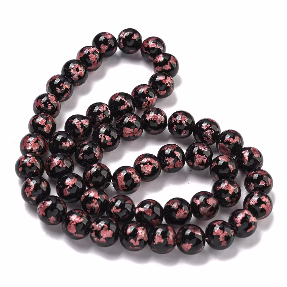 Lampwork, Glaspärlor, 2st, Silver/Gold Foil, Flamingo