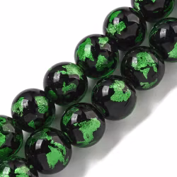 Lampwork, Glaspärlor, 2st, Silver/Gold Foil, Lawn Green