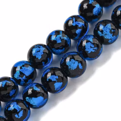 Lampwork, Glaspärlor, 2st, Silver/Gold Foil, Dodger Blue