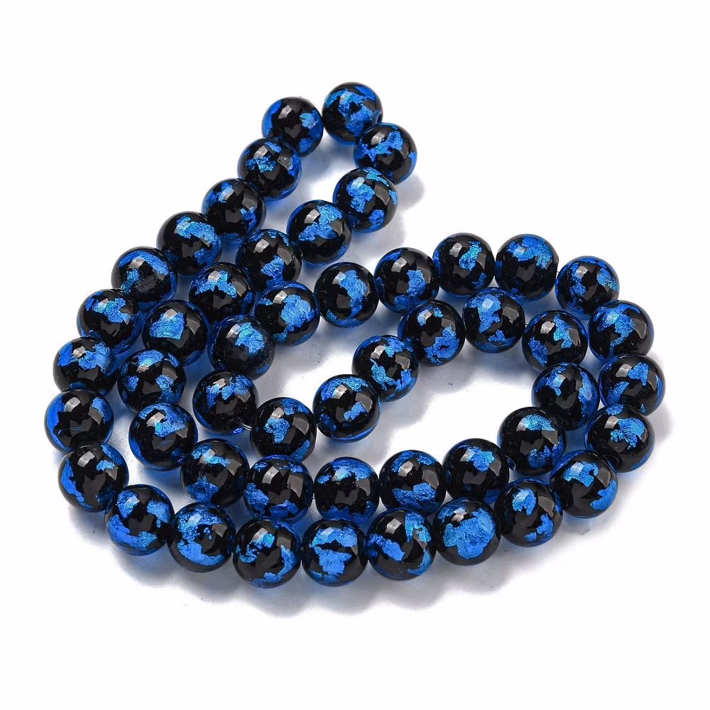 Lampwork, Glaspärlor, 2st, Silver/Gold Foil, Dodger Blue