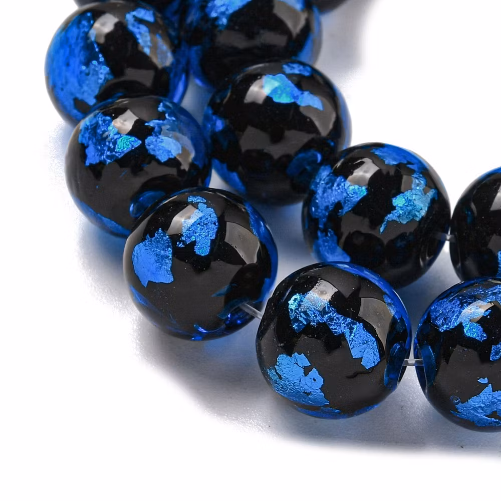 Lampwork, Glaspärlor, 2st, Silver/Gold Foil, Dodger Blue
