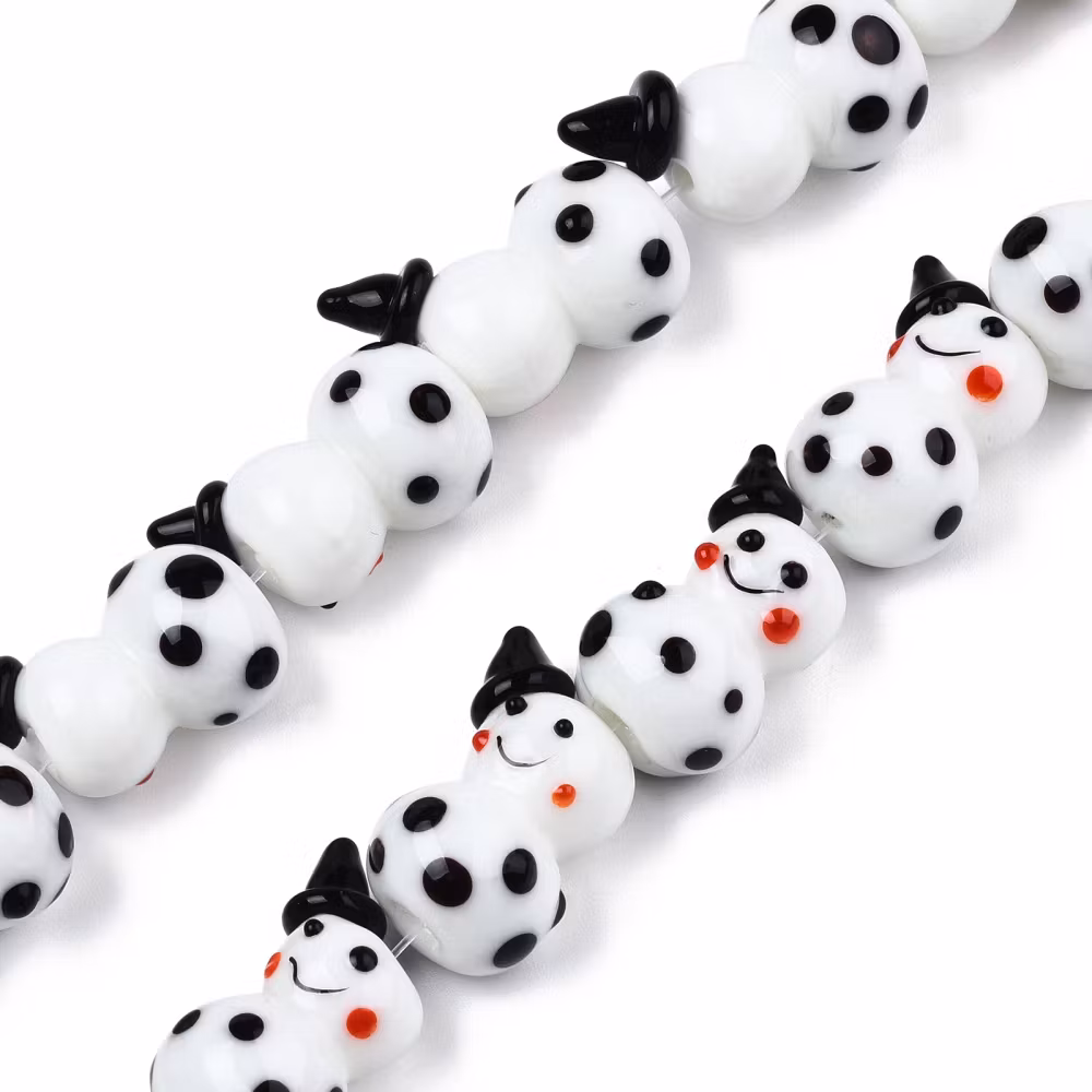 Lampwork, Glaspärlor, Snögubbe, 1st, Black