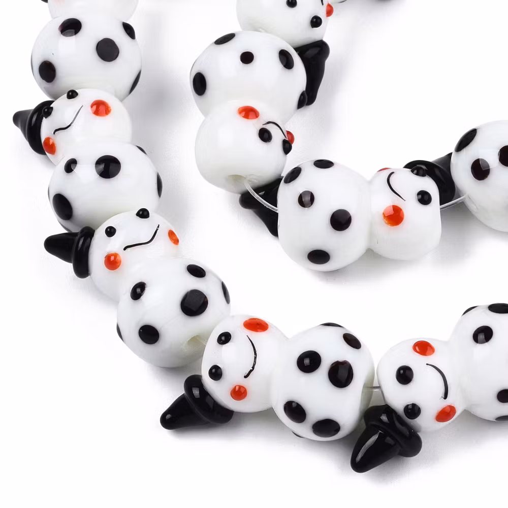 Lampwork, Glaspärlor, Snögubbe, 1st, Black