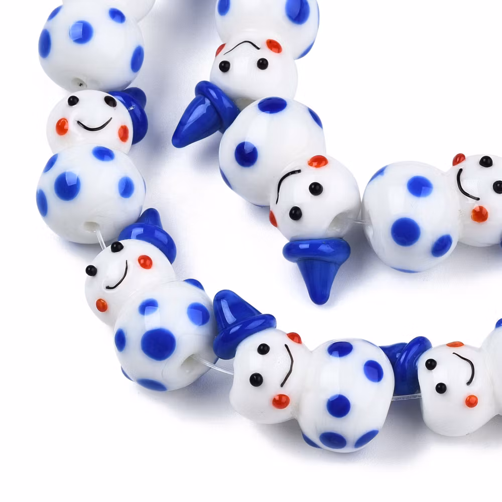 Lampwork, Glaspärlor, Snögubbe, 1st, Blue