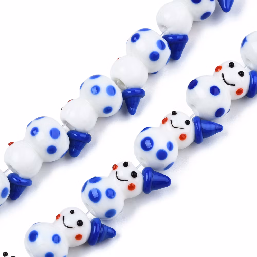 Lampwork, Glaspärlor, Snögubbe, 1st, Blue