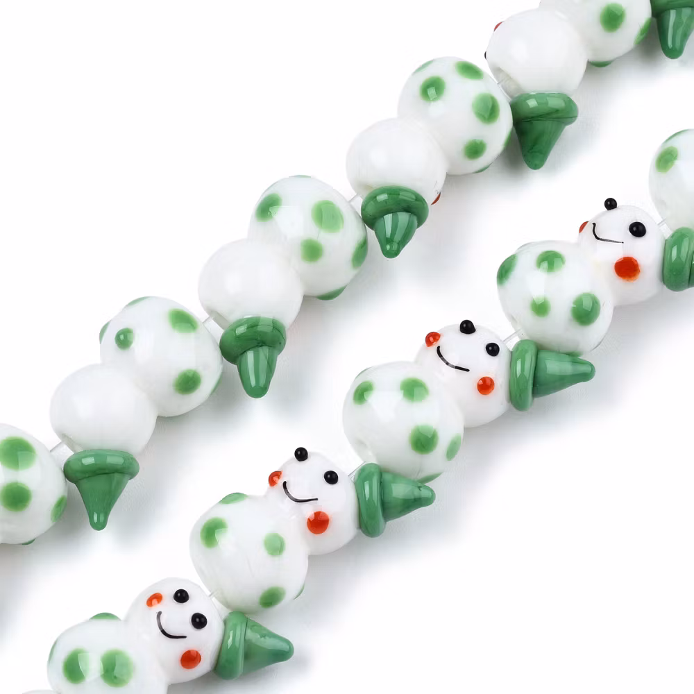 Lampwork, Glaspärlor, Snögubbe, 1st, Medium Sea Green