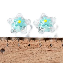 Lampwork, Glaspärlor, Blomma, 1st, Dark Turquoise