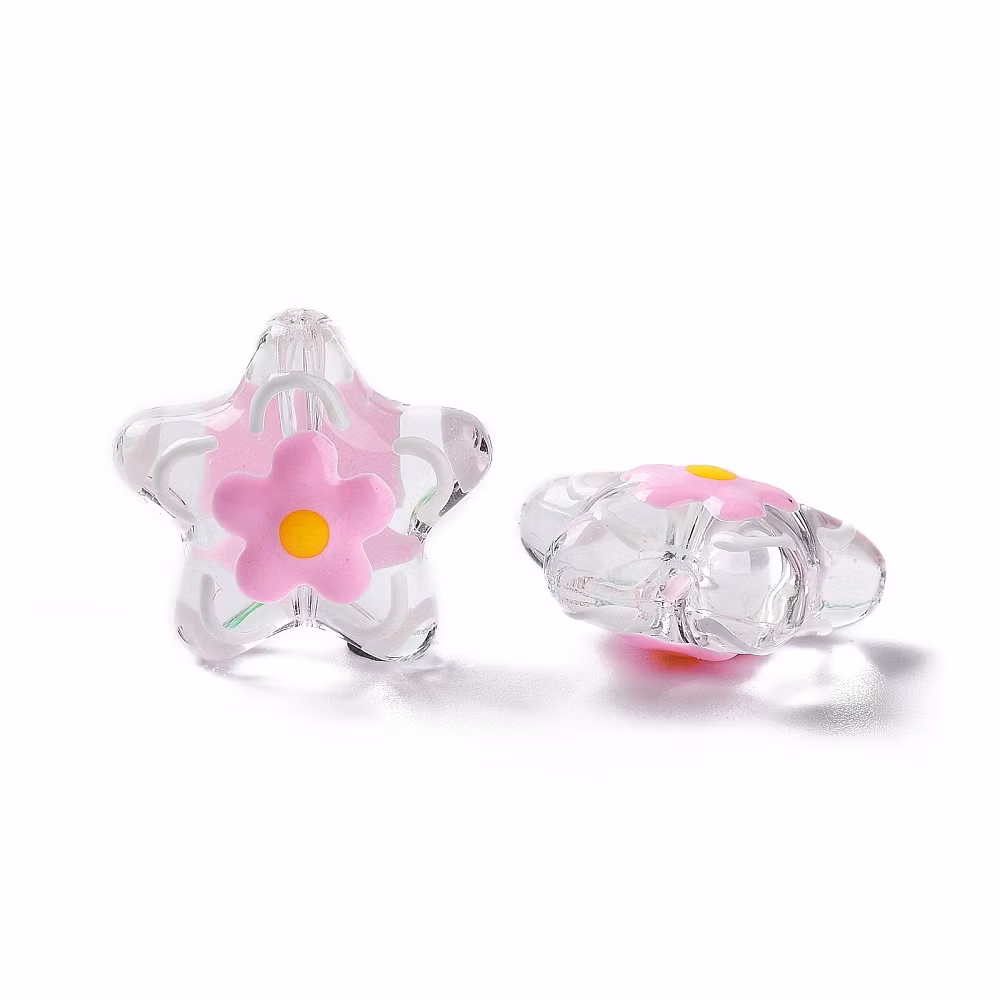 Lampwork, Glaspärlor, Blomma, 1st, Pearl Pink