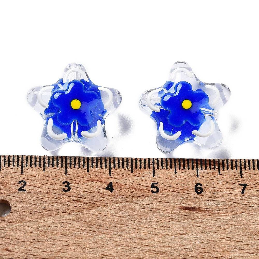 Lampwork, Glaspärlor, Blomma, 1st, Medium Blue