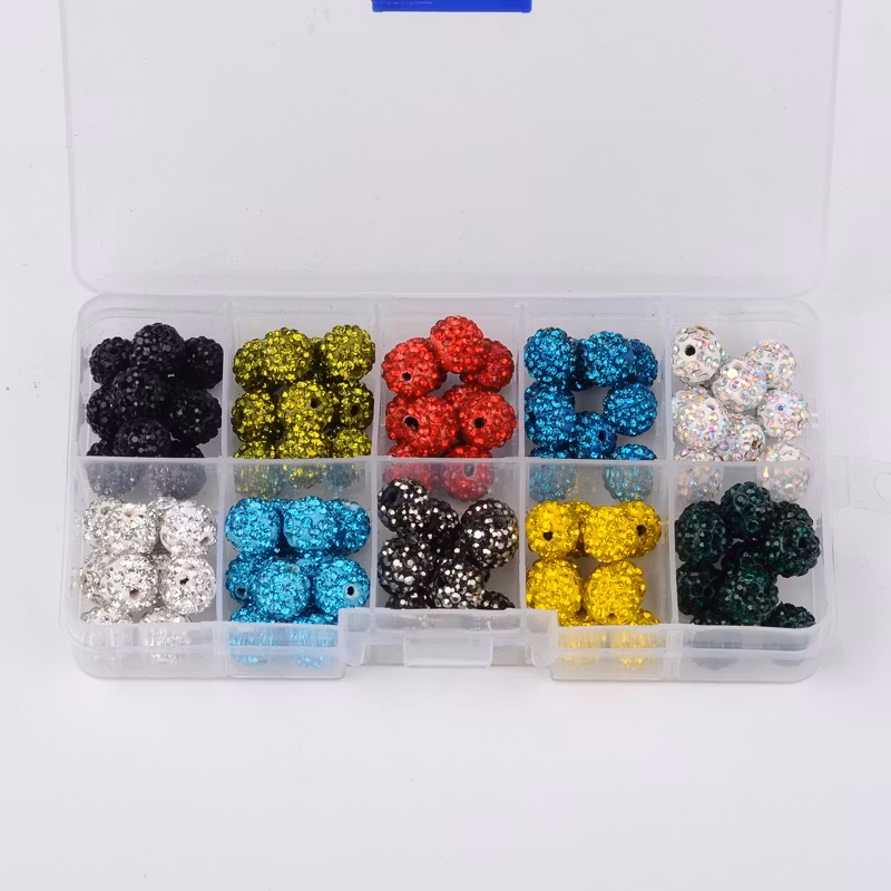 100 Strasspärlor i 10 Färger - 10mm, Hål 2mm