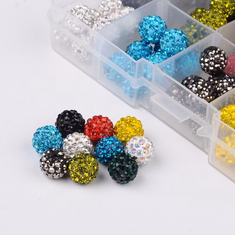 100 Strasspärlor i 10 Färger - 10mm, Hål 2mm