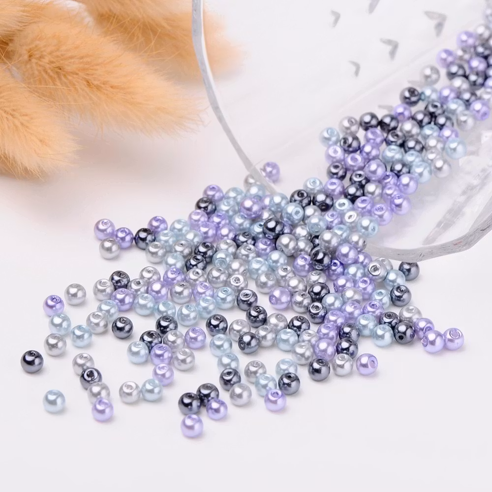 Glaspärlor, 4mm, 400st, Silver-Grey Mix