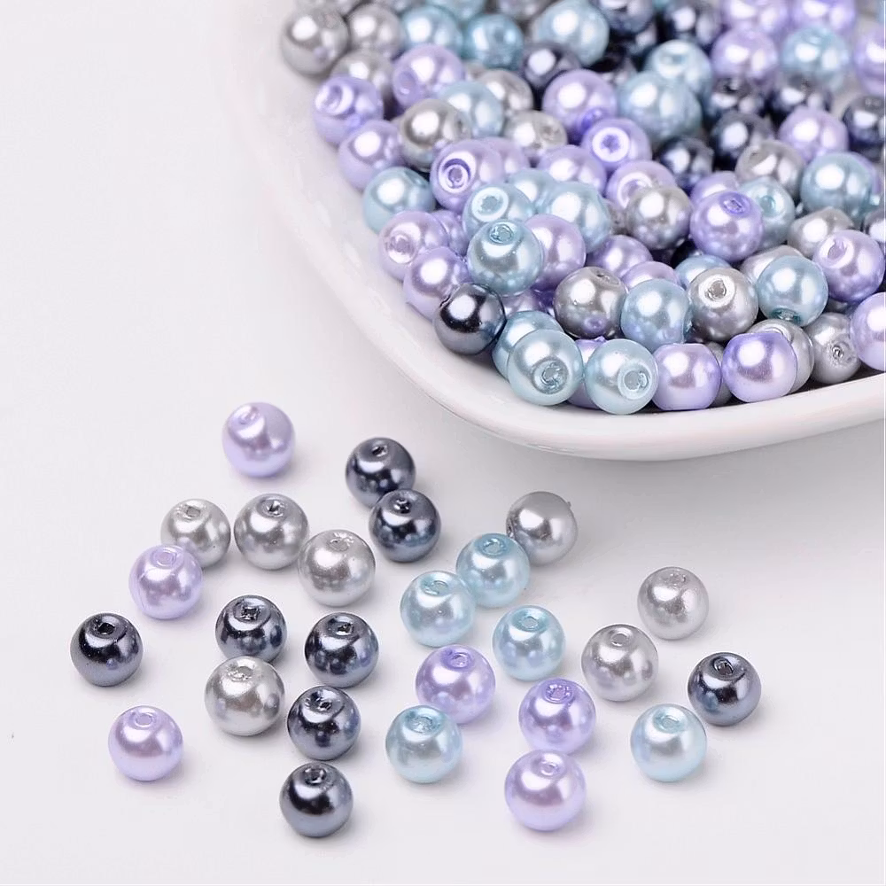 Glaspärlor, 6mm, 200st, Silver-Grey Mix
