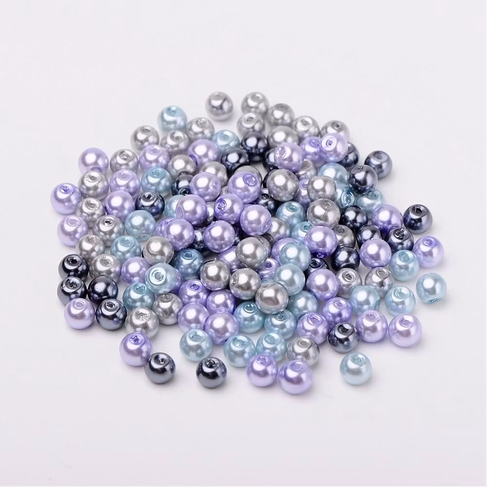 Glaspärlor, 6mm, 200st, Silver-Grey Mix