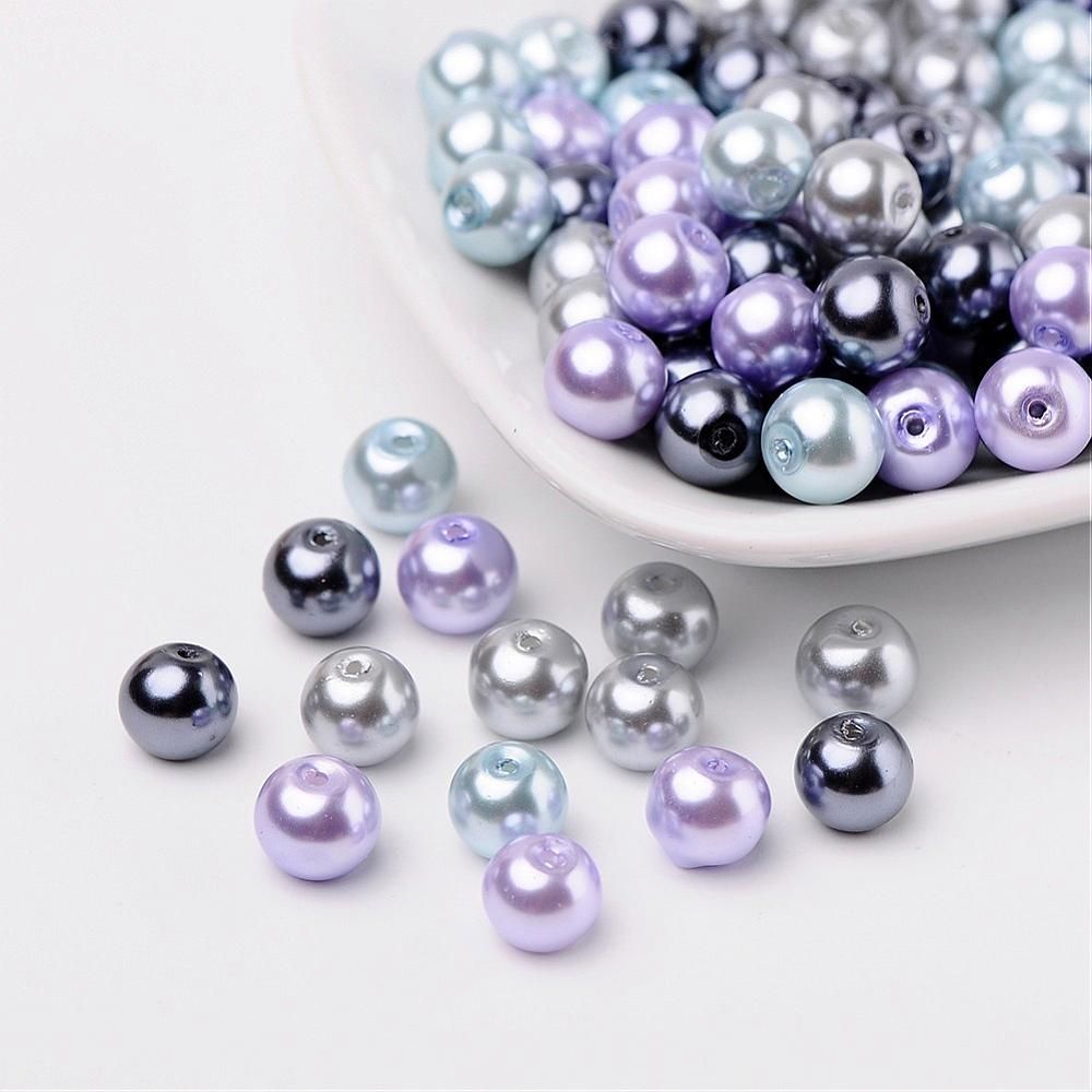 Glaspärlor, 8mm, 100st, Silver-Grey Mix