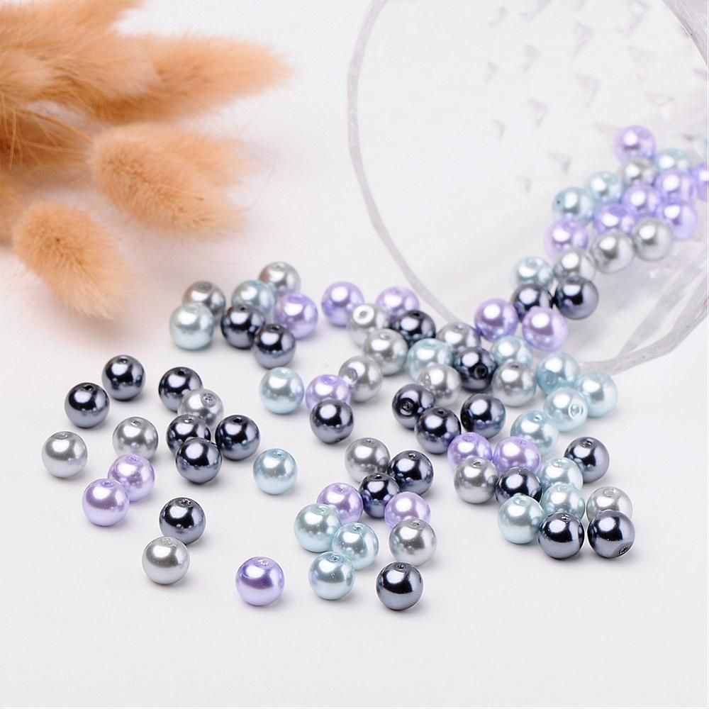Glaspärlor, 8mm, 100st, Silver-Grey Mix