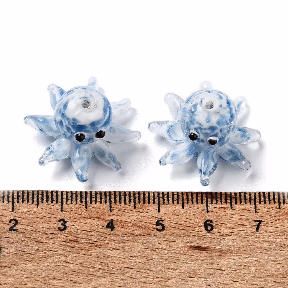 Lampwork, Glaspärlor, Bläckfisk, Steel Blue