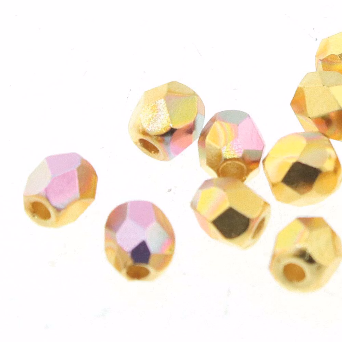 Tjeckiska Firepolish, 3mm, 24 Karat Gold plated AB