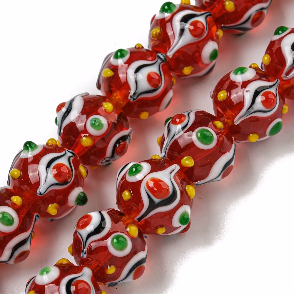 Lampwork, Glaspärlor, 1st, Bumpy, Round, Red