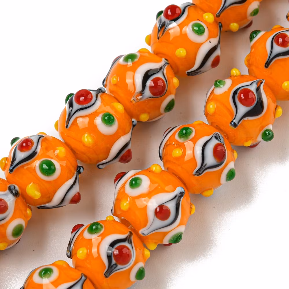 Lampwork, Glaspärlor, 1st, Bumpy, Round, Dark Orange