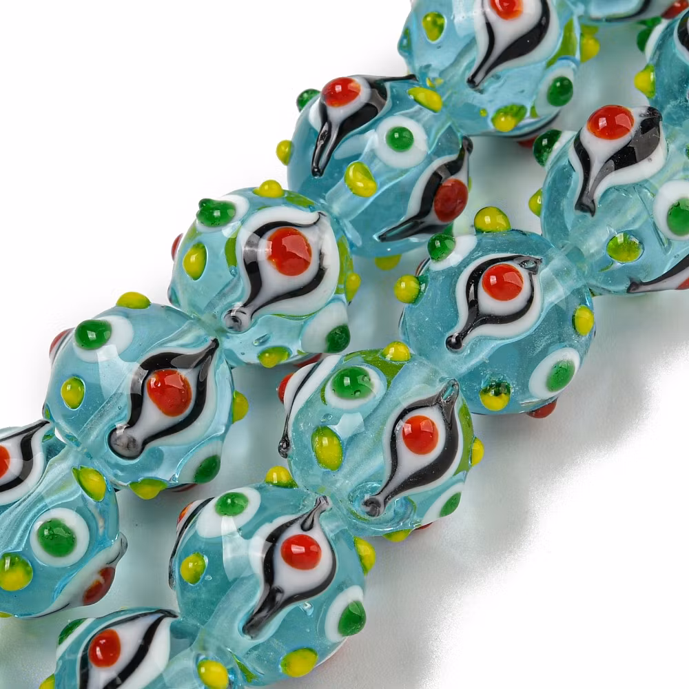 Lampwork, Glaspärlor, 1st, Bumpy, Round, Turquoise