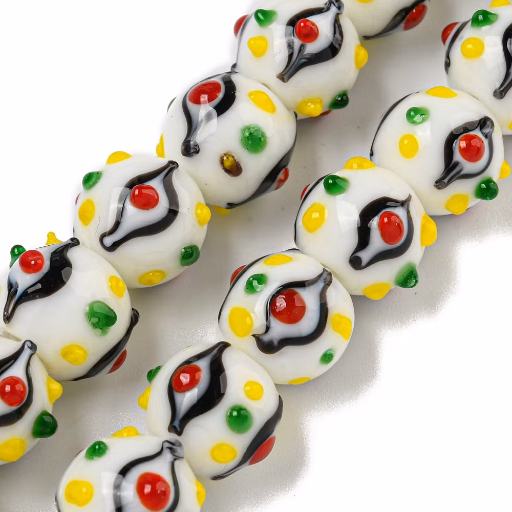 Lampwork, Glaspärlor, 1st, Bumpy, Round, White