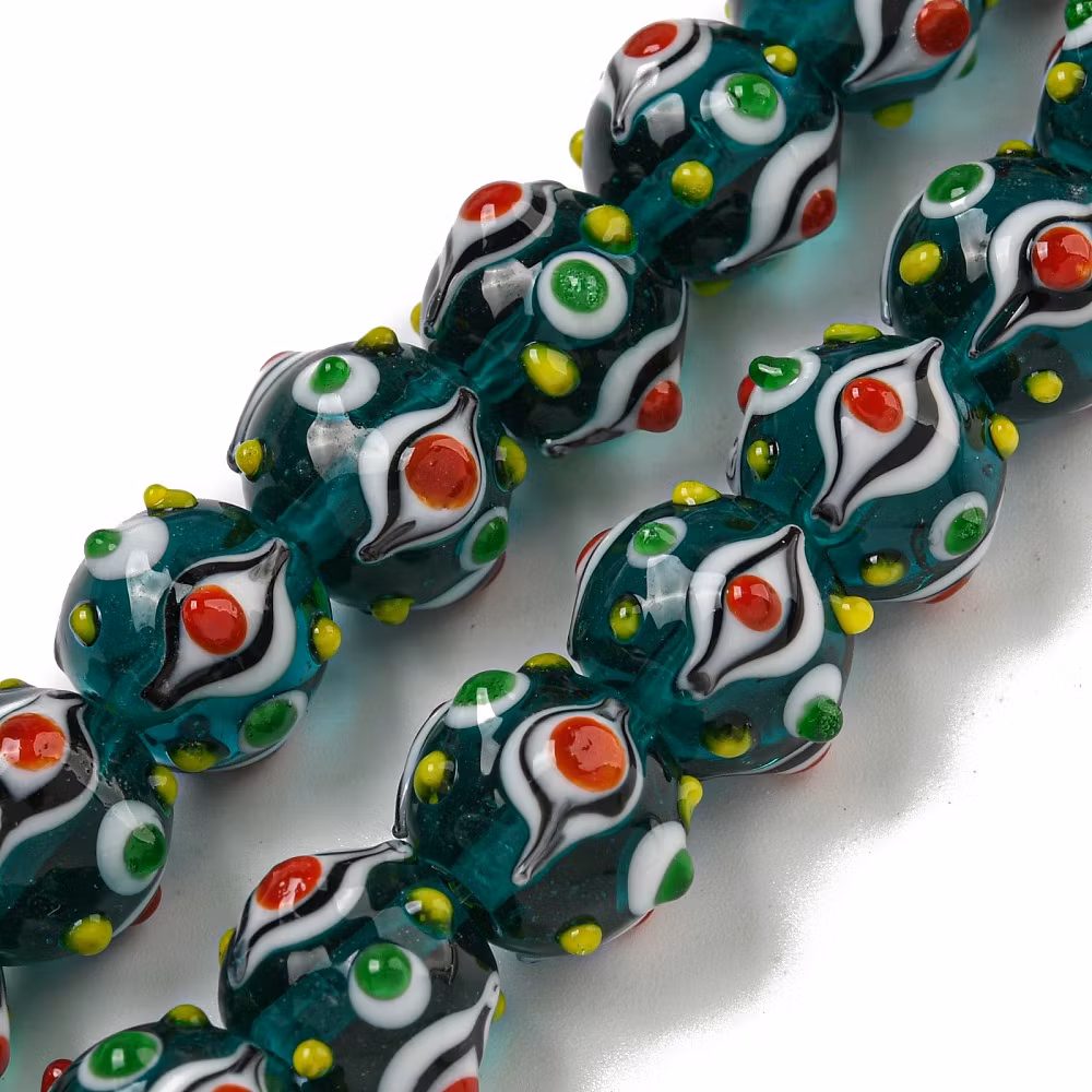 Lampwork, Glaspärlor, 1st, Bumpy, Round, Teal