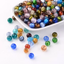 Lampwork, Glaspärlor, Silverfoil, 20 st, Round, Mixed Color