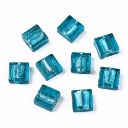 Lampwork, Glaspärlor, Silverfoil, 20 st, Square, Teal