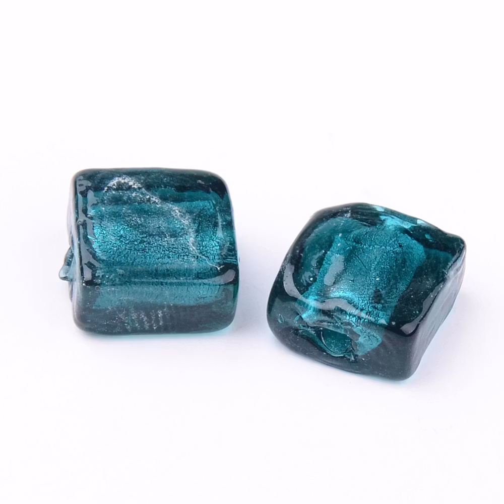Lampwork, Glaspärlor, Silverfoil, 20 st, Square, Teal