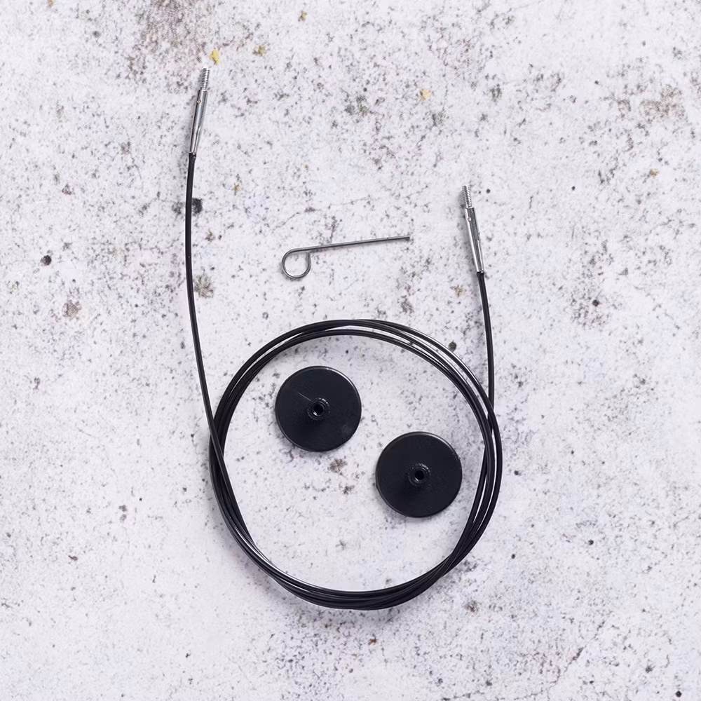 Lång svart utbytbar kabel 94 cm, metalländar – KnitPro-kompatibel